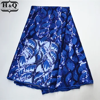 

Latest Nigeria Lace Fabric 2020 Blue Embroidery With Sequins African Lace Fabrics 5 Yards For Party Dress Material B977841-60S