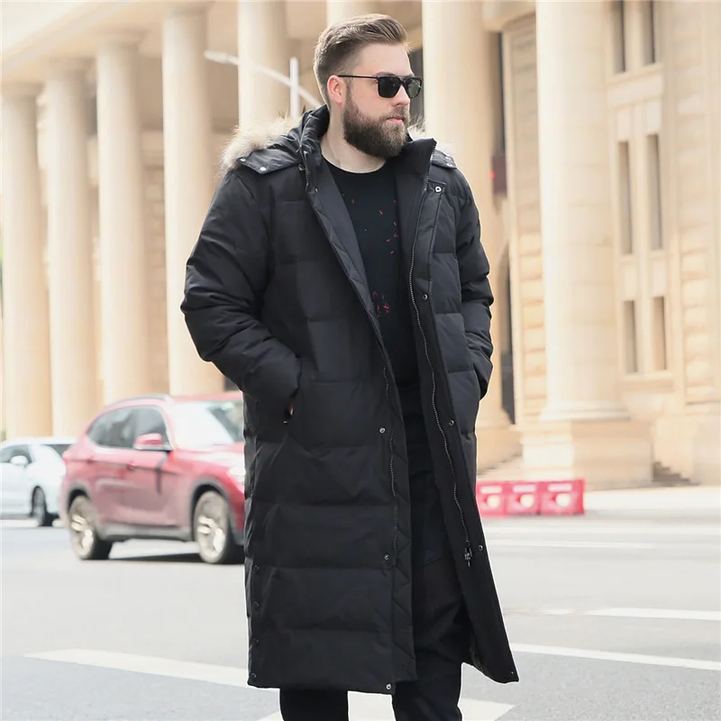 Новинка зимы, мужское длинное черное пальто больших размеров плюс, мужское большое теплое пальто с капюшоном и меховым воротником, больше размеров XL-10XL, 11XL