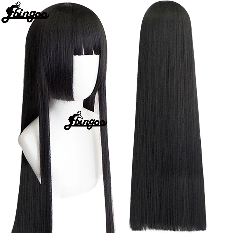 

ã€Ebingooã€‘100cm Kakegurui Yumeko Jabami Cosplay Wigs Black Straight Heat Resistant Synthetic Hair Perucas Cosplay Wig