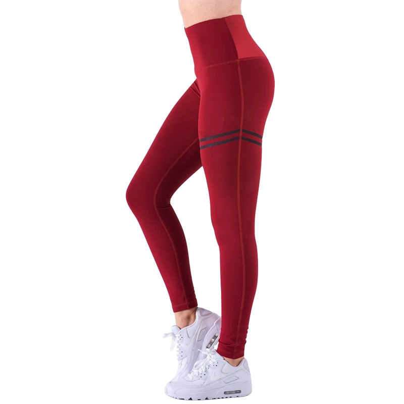 

CHRLEISURE 9 Colors High Waist Yoga Pants With Double Stripe Printed Solid Gym Leggings Women For Workout Running Joga Pants