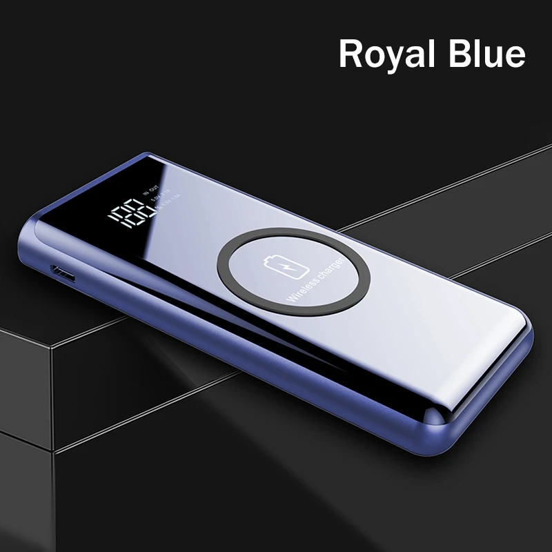 Royal Blue YKZ, беспроводное зарядное устройство, внешний аккумулятор, 10000 мА/ч, светодиодный дисплей, портативный внешний аккумулятор, светодиодный фонарик, внешняя батарея для iPhone, samsung - Цвет: Royal Blue