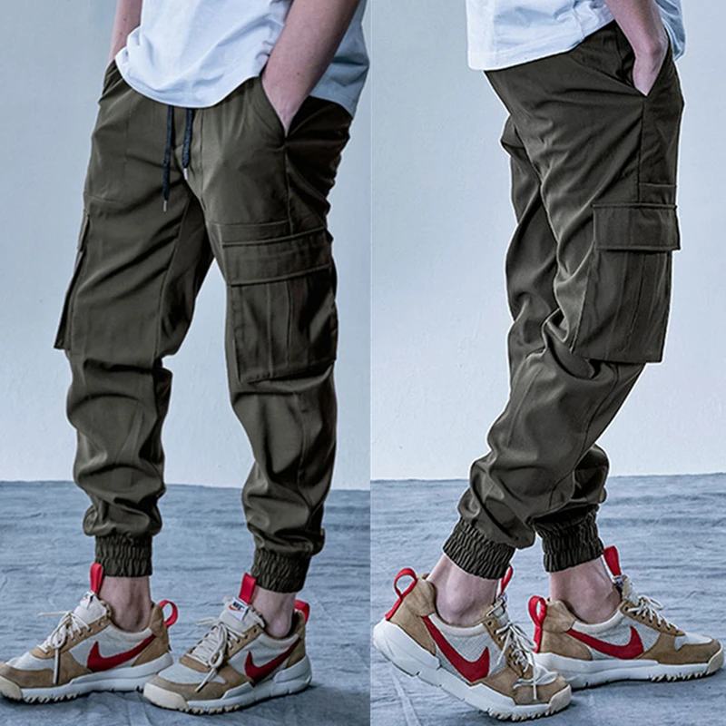 Mens Cargo Pants Elastic Multiple Pocket Military Male Trousers Outdoor Joggers Pant Joggers Trousers Fashion Harajuku Men Pants white track pants