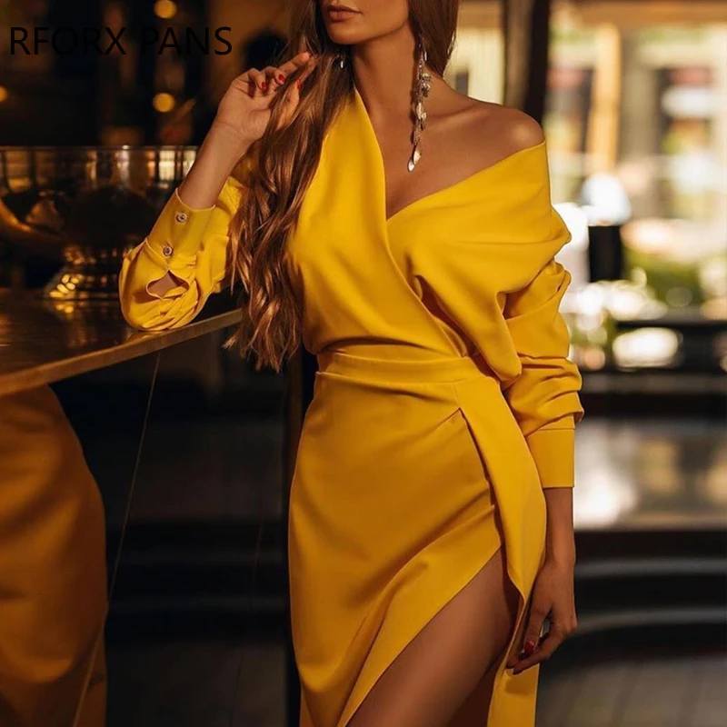 Solid V Neck Slit Dress Bodycon Dress Women Dress Solid V Neck Slit Dress Bodycon Dress Women Dress