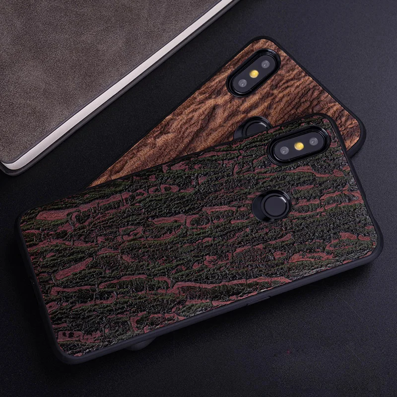 Discount Cheap cAn8S Cowhide Phone Case For Xiaomi Redmi Note 5 6 6a 7 7a 8 Pro For Mi 8 9 se 9T A1 A2 A3 lite Y3 Poco F1 Mix 2s 3 Bark texture Cover