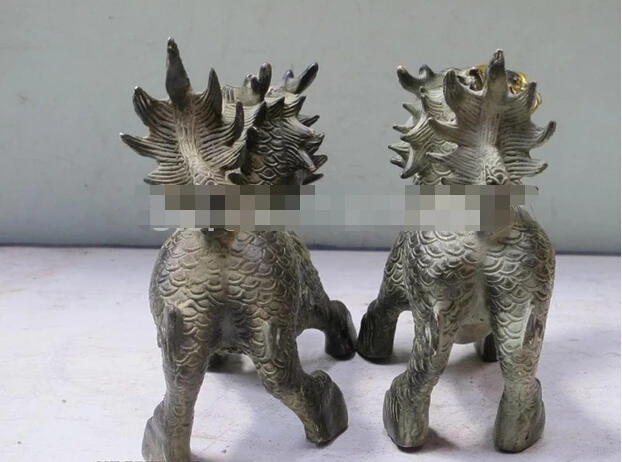 908+++ " Китайская народная бронзовая позолоченная статуя fengshui Dragon Qi Lin Kirin Kylin