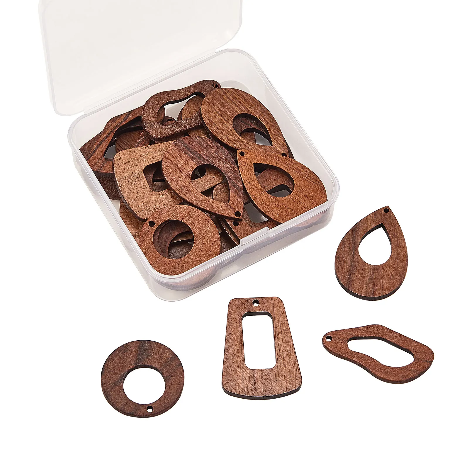24Pcs Wood Pendants Mixed Shape Coconut Brown Earring Charms for Women Jewelry Making DIY Bracelet Necklace Accessories Supplies