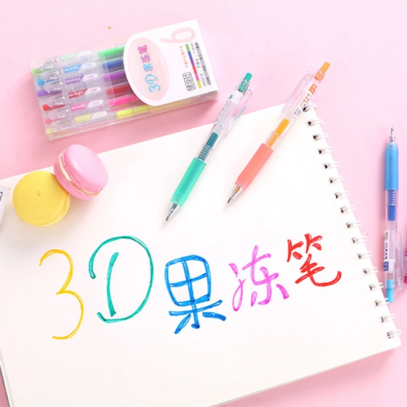 

6Pcs/Set 3D Jelly Pen Set Cute DIY Painting Gel Pen Creative Colored Neutral Pens For Girl School Supplies Korean Stationery