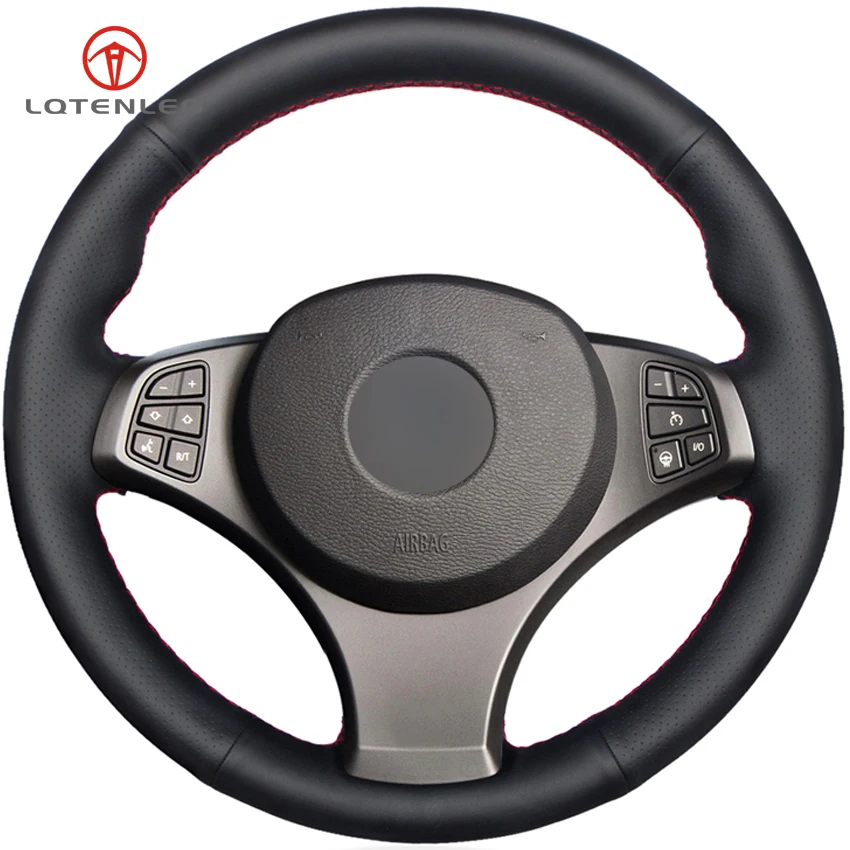 LQTENLEO Black Artificial Leather Hand stitched Car Steering Wheel