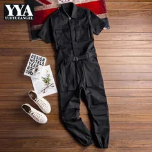 Винтажный Мужской комбинезон летний свободный короткий рукав атласный комбинезон мужской уличная хип хоп повседневные брюки карго комбинезон больших размеров 5XL