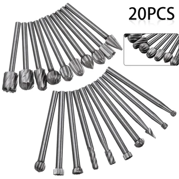

20pcs HSS Woodworking Rotary File Cutter Electric Grinding Milling Cutter Drill Bits Engraving Router Grinding Tool 3.1mm Shank