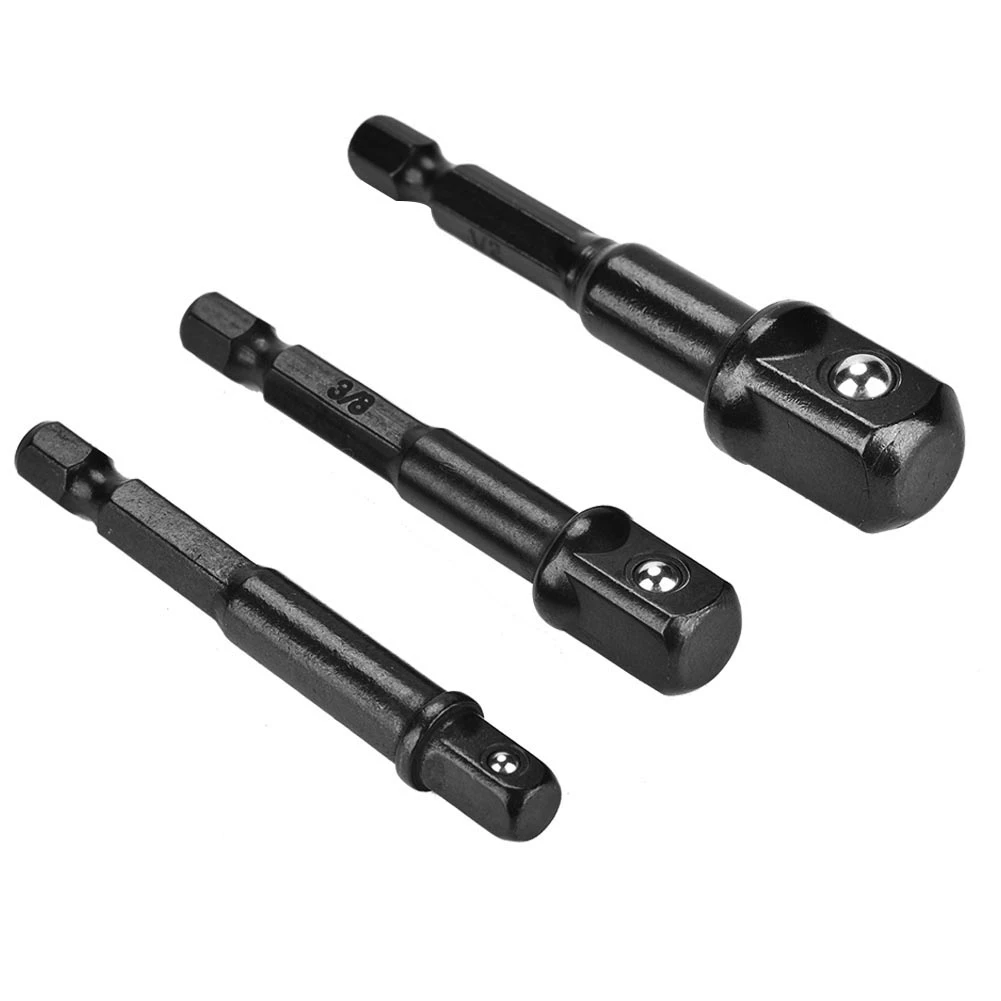 

3pcs/Set Chrome Vanadium Steel Socket Adapter Hex Shank To 1/4" 3/8" 1/2" Extension Drill Bits Bar Hex Bit Set Power Tools
