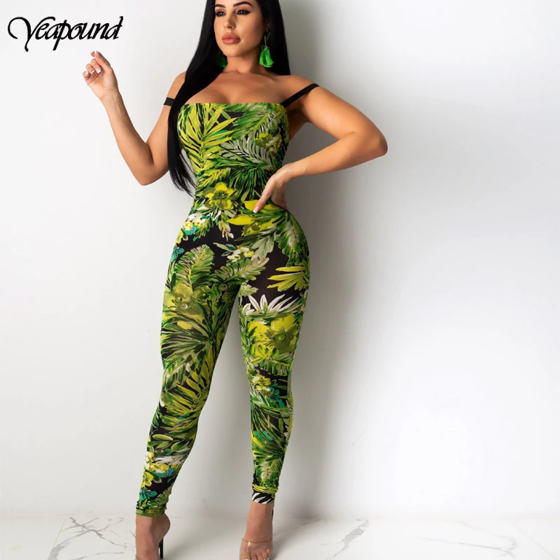 

Sexy Printing Bandage Camisole Wrap Chest Jumpsuit Backless Tie Back Snap Buttons Lace Up Rompers Womens Jumpsuit Ropa Mujer