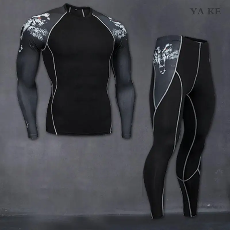 

Men Compression Running Set Men Gym Fitness Sportswear Tights Jogging Suits Quick Dry Long Sleeve Shirt And Pants Two Piece Set