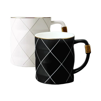 

1Pcs Nordic Golden Black/White Grid Geometry Ceramic Coffee Mug Porcelain Juice Drinking Cup Coffee Milk Cup Creative Gifts