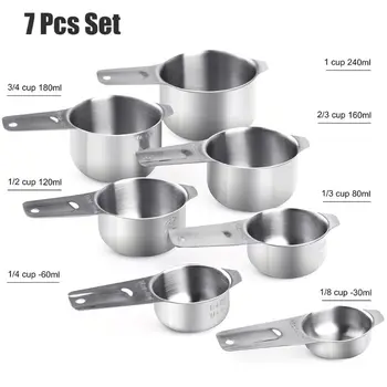 

7pcs 18/8Stainless Measuring Cups Stainless Steel Set of Engraved Measurements, Dual Pour Spouts, Nestable Measuring Cooking