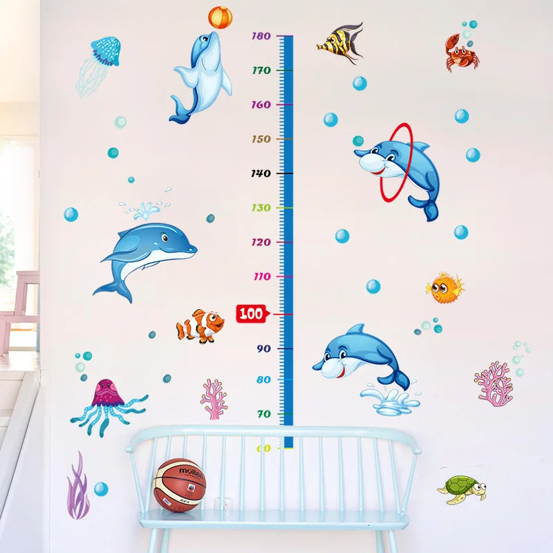 Underwater starfish dolphin wall sticker for living rooms cartoon  Height rule sticker kids room  home decor wall decals murals