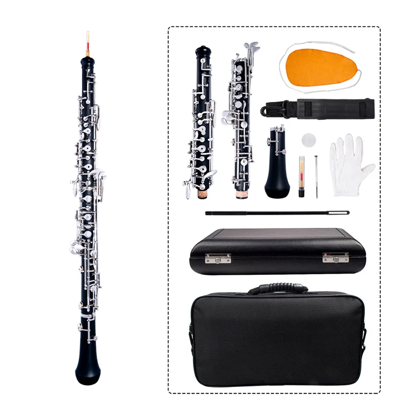 

NAOMI Professional Oboe C Key Semi-Automatic Style Nickel-Plated Keys Woodwind Instrument with Oboe Reed Gloves Leather Case
