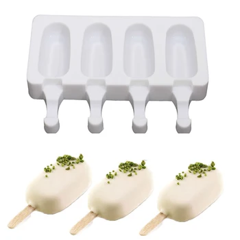 

Food Safe Silicone Ice Cream Molds 4 Cell Frozen Ice Cube Molds Popsicle Maker DIY Homemade Freezer Ice Lolly Mould