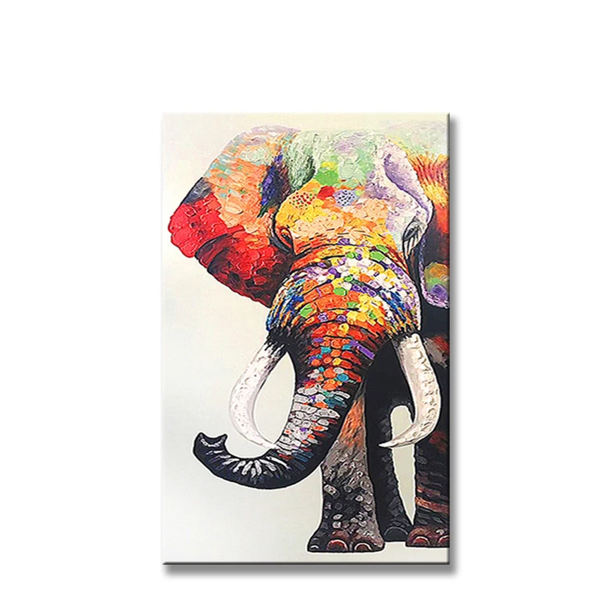 

Home wall decoration of colorful elephant Pure handmade canvas oil painting hanging pictures for Entrance porch living room