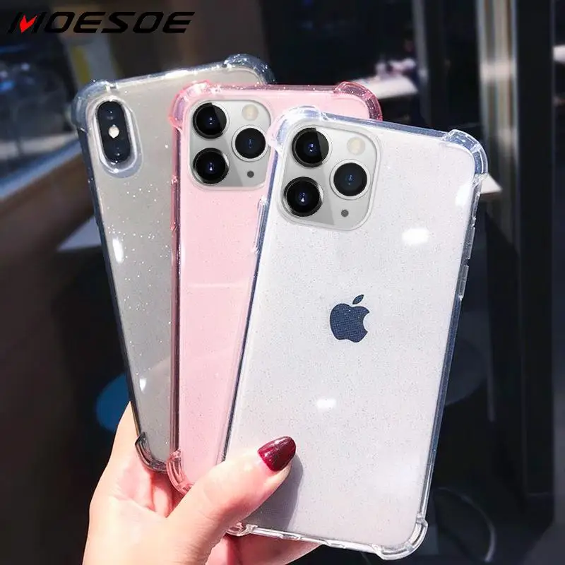 

Shining Glitter Powder Phone Case For iPhone 11 Pro X XR XS Max 8 7 Plus 6 6S Plus Transparent Soft TPU Shockproof Bling Back