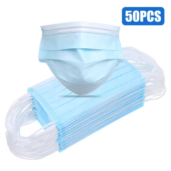 

50PCS face mask Disposable Masks Earloop 3-Layer Anti-fog Haze Dust-proof Face Masks for Exhaust Gas Allergies Pollen PM2.5