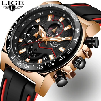 

Relogio Masculino LIGE New Fashion Mens Watches Silicone Strap Top Brand Luxury Waterproof Sports Chronograph Quartz Watch Men