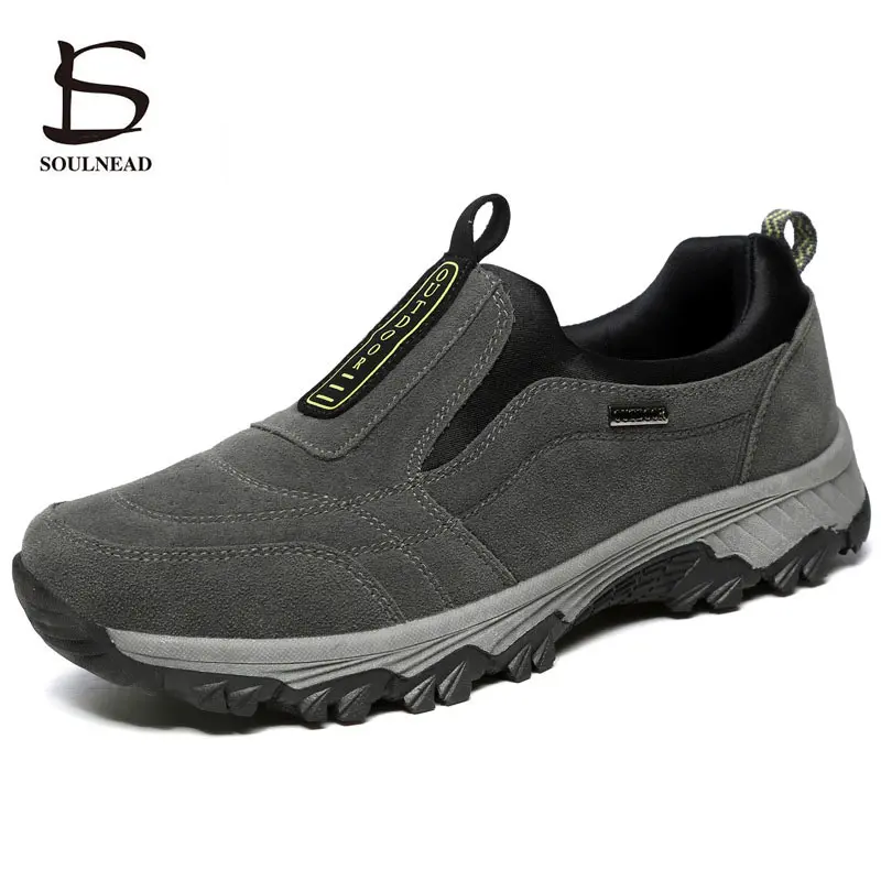 Походная обувь, мужская обувь из натуральной кожи, нескользящая обувь без застежки, походная обувь для среднего возраста, Повседневная Удобная мужская обувь, 39-45