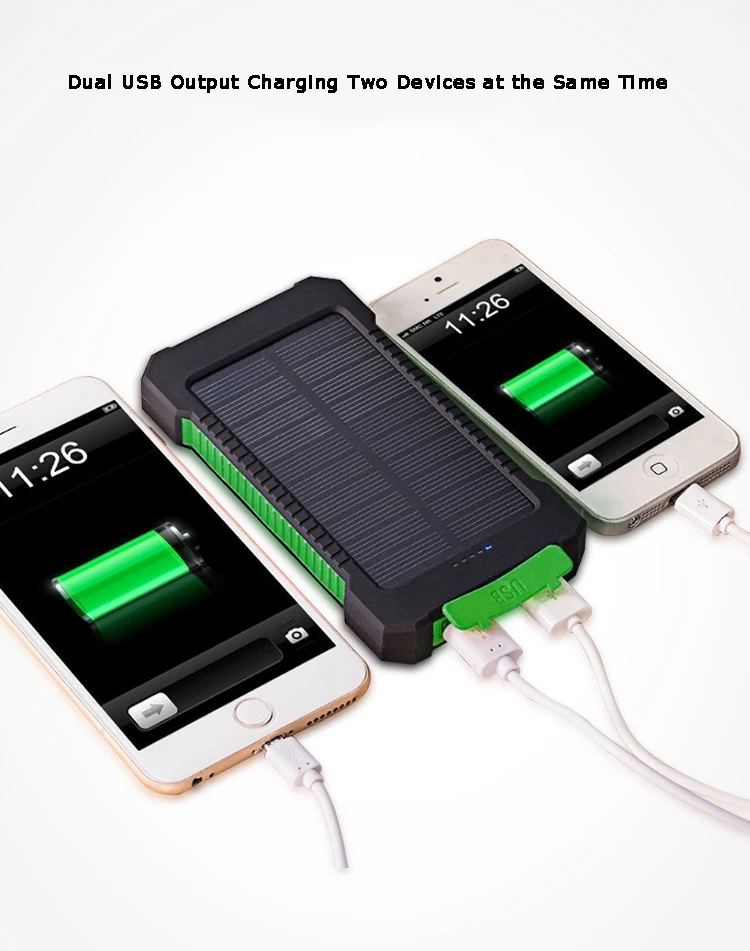 Солнечная батарея 20000 мАч водонепроницаемый 2USB power Bank Bateria Externa Movil портативное зарядное устройство Солнечный повербанк Cargador Portatil повербанк пауэр банк павер банк внешний аккумулятор аккумулятор