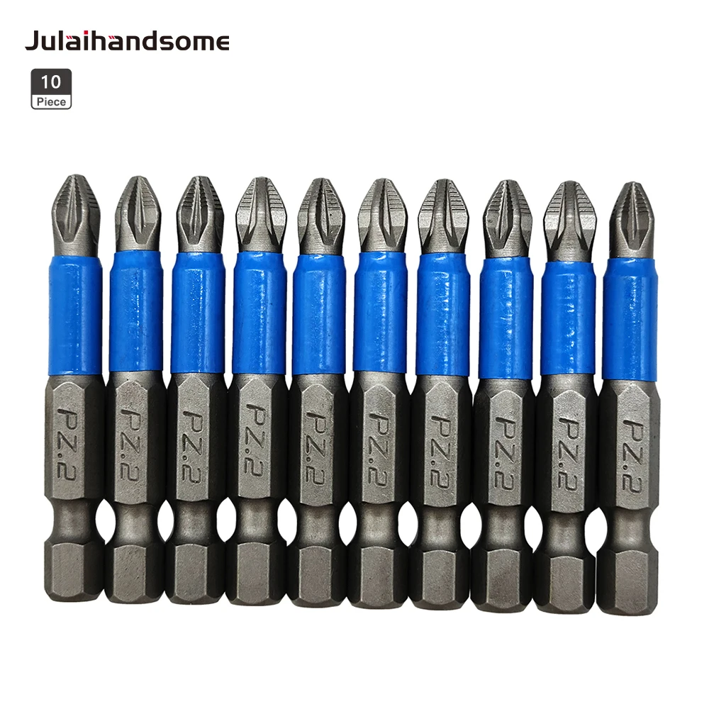 10 PIECE POZI 2 PZ2 SCREWDRIVER BIT SET HEX BITS 75 mm LONG REACH NON SLIP new