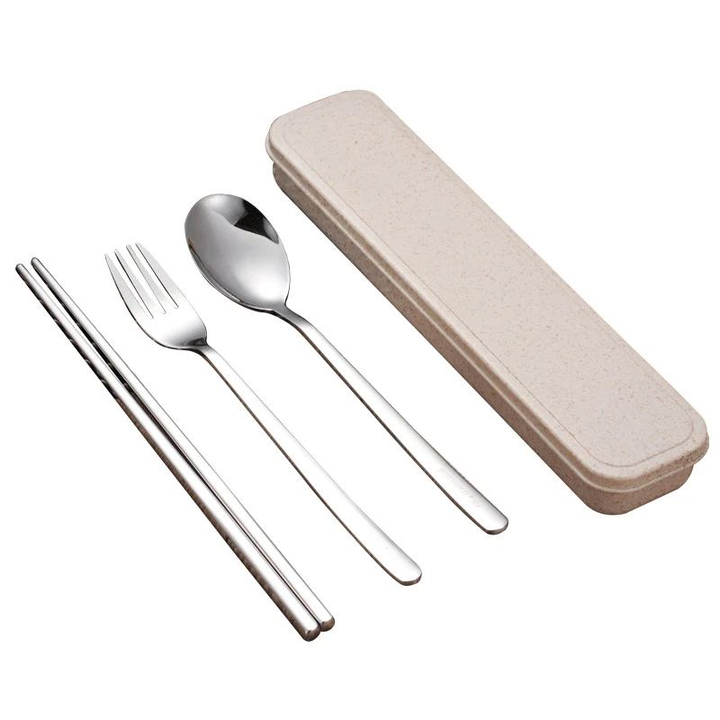 

3 pcs Dinnerware Set Travel Camping Cutlery Set Reusable Tableware Stainless Steel Straw Spoon Fork Chopsticks and Portable Case