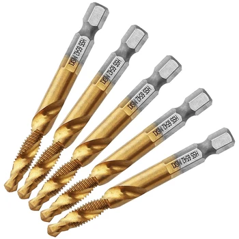 

5Pcs Titanium Combination HSS Drill and Tap Set Metric Thread HSS M6 Screw Tapping Bit Tool Metric Plug Hole Drill Bits