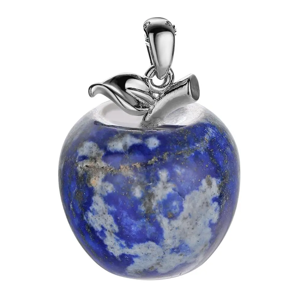 Lapis Lazuli ASHMITA, натуральный камень, резное яблоко, подвеска, статуэтка, статуя с листьями из сплава, Целебный Камень, хрустальное ожерелье, рождественские подарки - Окраска металла: Lapis Lazuli
