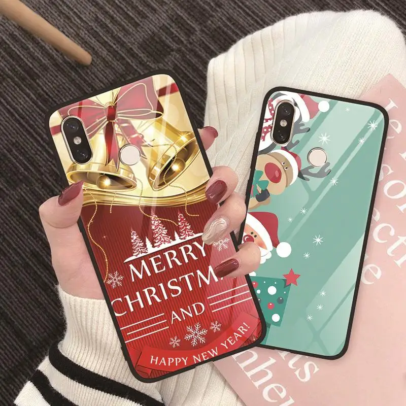 

Christmas New Year Santa Claus Luxury Tempered Glass Case For Xiaomi Redmi Note 7 S2 5 6 K20 Pro Plus 6A 4X 7S Y3 Cover Cqoue
