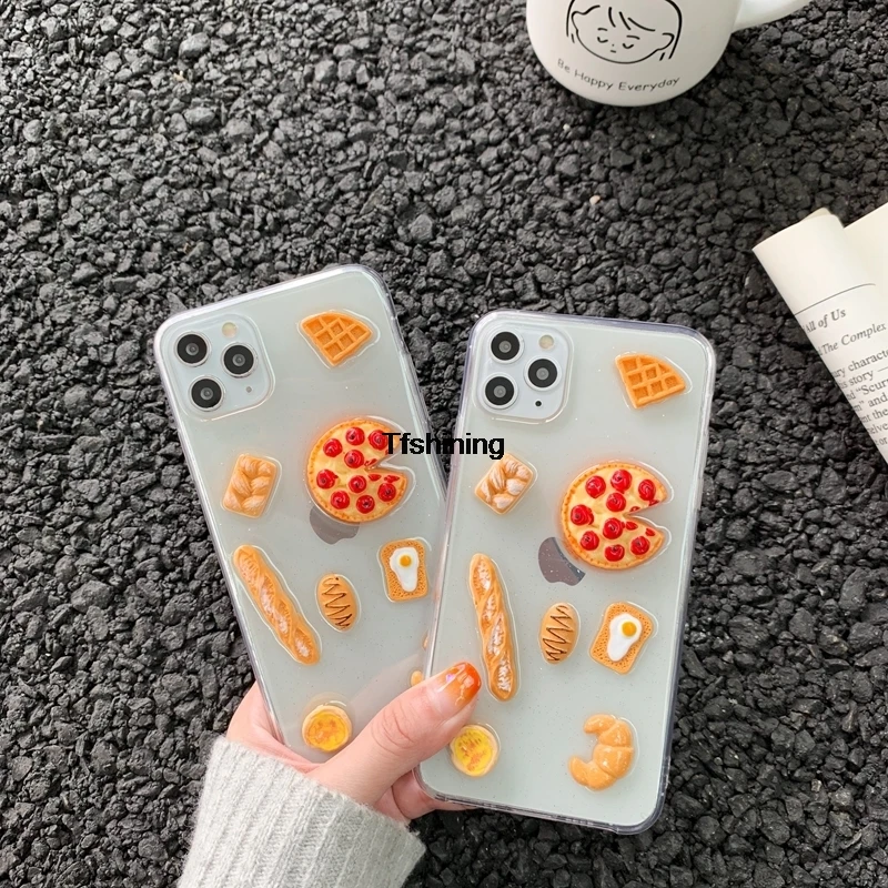 Забавные 3D милые еда пиццы хлеб эпоксидный чехол для телефона iPhone 11Pro Max XS XR на