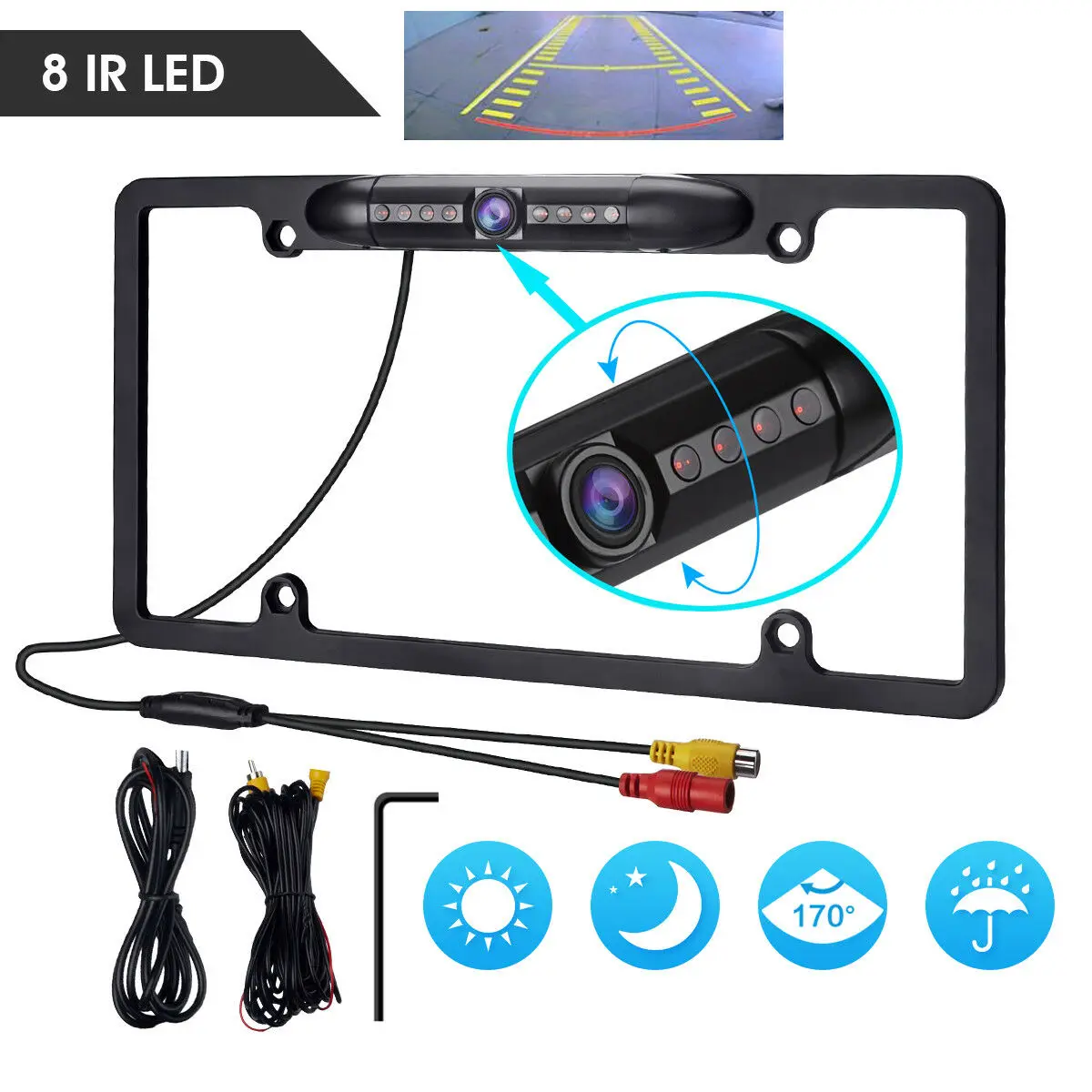 

170 Degree Wide Viewing Angle Infrared Night Vision License Plate Frame Waterproof Wide Brand Frame Rear View Camera US Brand Un