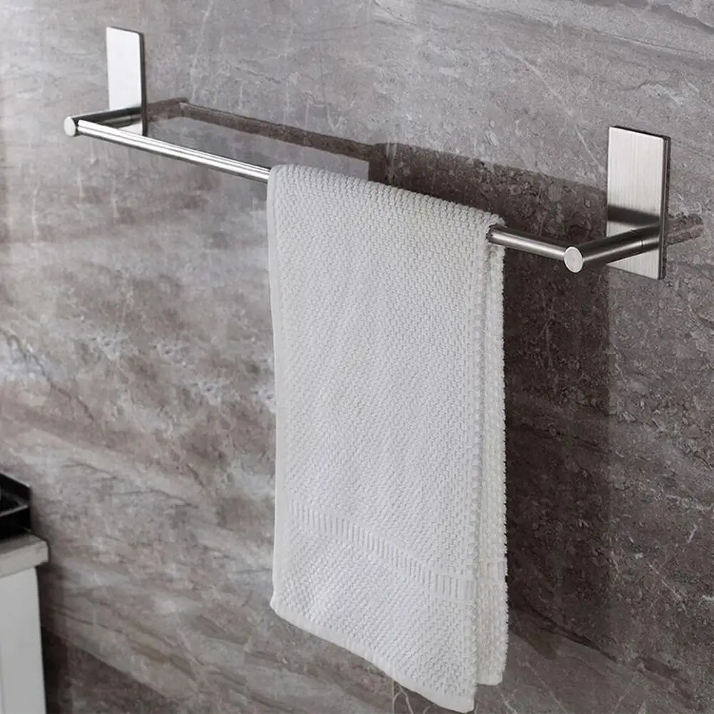 HOT SALES！！！Bathroom Stainless Steel Wall Mount Adhesive Towel Rack Clothes Holder Hanger Wholesale Dropshipping 25 40cm wall mount towel holder multi functional self adhesive storage shelf bathroom towel rail rack clothes hanger holder