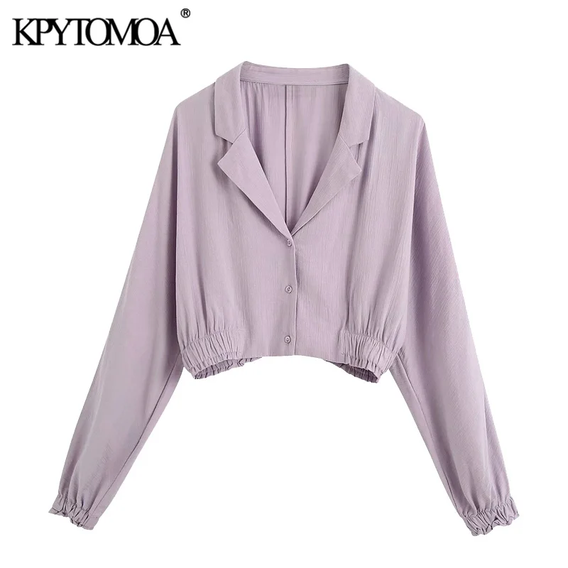 KPYTOMOA Women 2020 Fashion Button-up Cropped Blouses Vintage V Neck Long Sleeve Female Shirts Blusas Chic Tops KPYTOMOA Women 2020 Fashion Button-up Cropped Blouses Vintage V Neck Long Sleeve Female Shirts Blusas Chic Tops