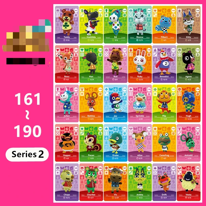 Animal Croxxing-Interruptor de NS, serie 2 de etiquetas NFC Ntag215, para ajuste de datos 3DS, NS, 161 ~ 190, Amxxbo