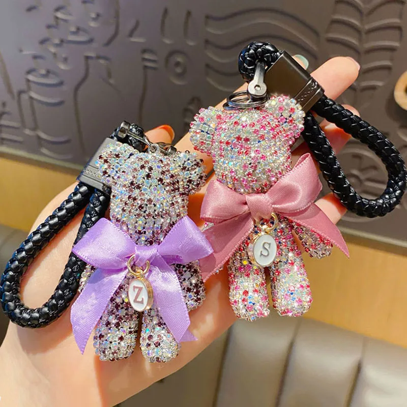 Leather Bow Shape Keychain Rhinestone Keychain Pendant With Number