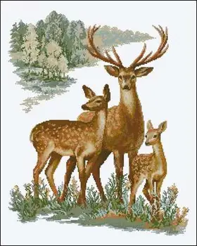

100% egypt cotton Lovely Hot Sell Counted Cross Stitch Kit Deer Family Wildlife Animal Love Three Deers riol 1370
