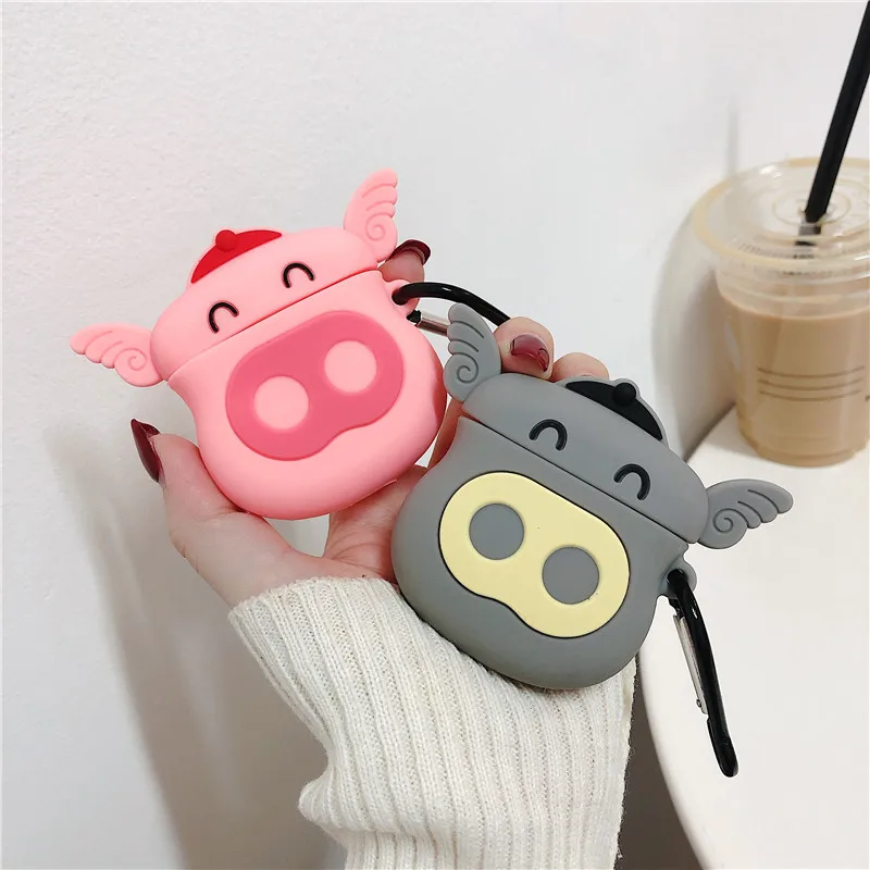 

For AirPod 2 Case 3D Angel Pig Big Nose Cartoon Soft Silicone Wireless Earphone Cases For Apple Airpods Case Cute Cover Funda