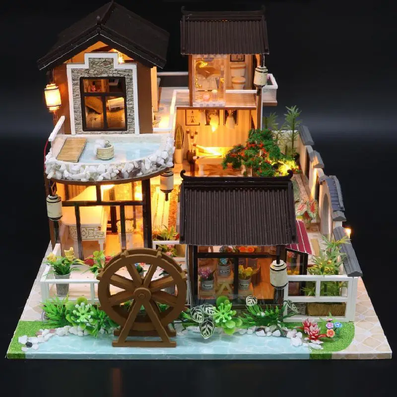 

DIY Hut Dream Town Hand-made Chinese-style Courtyard Model Assembled Big Villa Send Birthday Gift