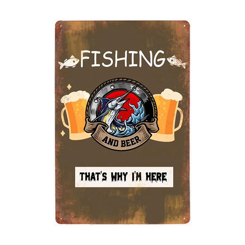 Fish Metal Tin Signs Retro Poster Fishing Site Door Plates Outdoor Decorative Bar Club Iron Wall Plaques Vintage Decor 20x30CM