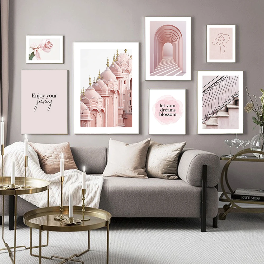 Pink-Style-Girl-Room-Decor-Art-Print-Painting-Archway-Hawa-Mahal-Palace-HD-Posters-Rose-Grape (2)