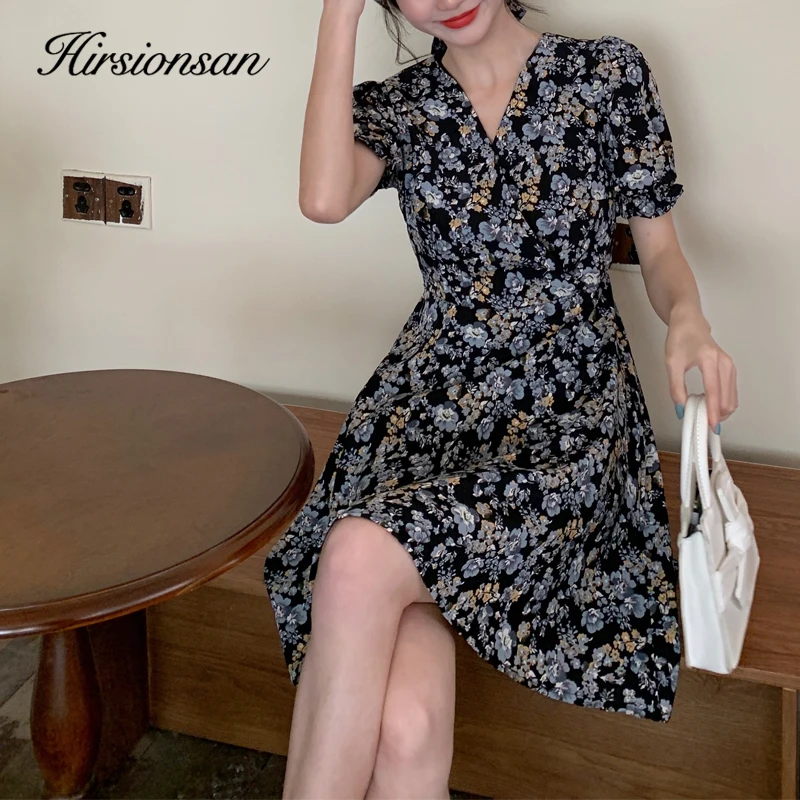 

Hirsionsan V-neck Ruffles Chiffon Dress Women 2023 Summer Flounce Boho Ladies Mini Dressess Sexy All Printed Vacation Dress 4XL