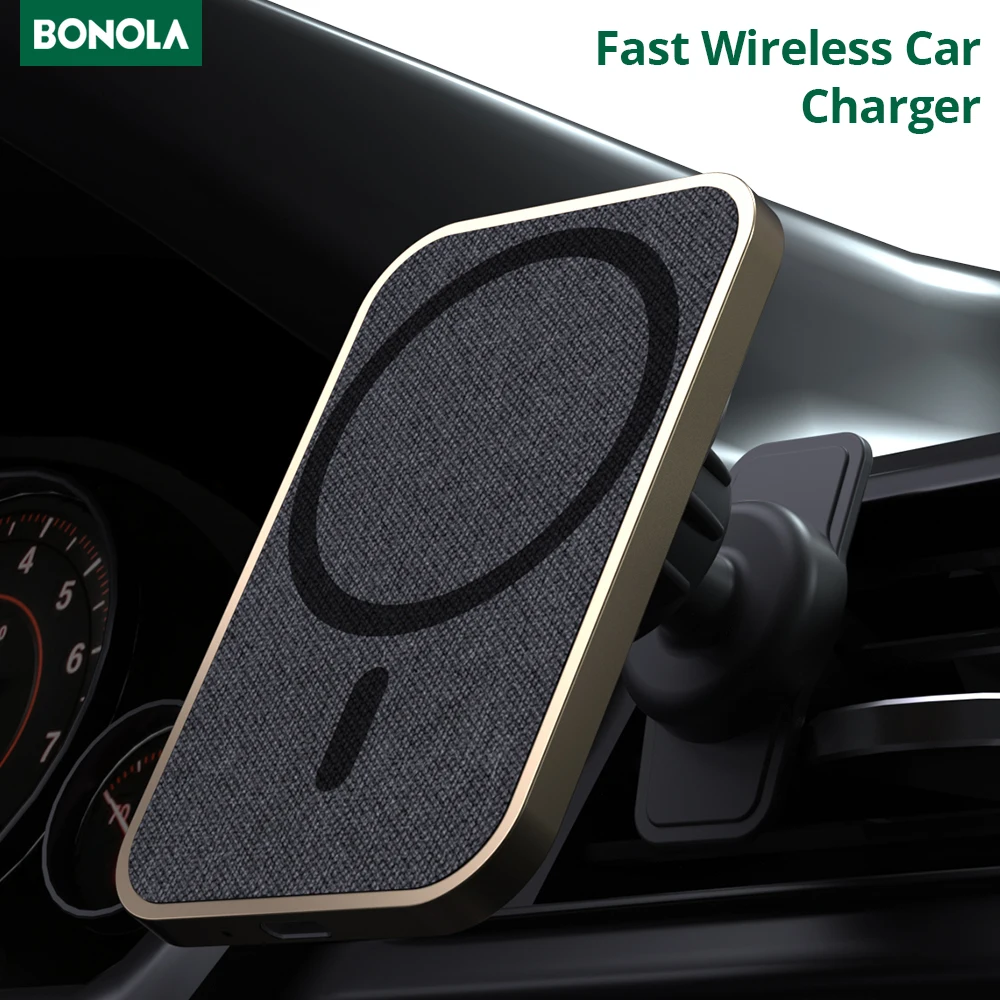Bonola 15W Magnetic Car Wireless Charger Stand For iPhone 12 Pro Max/Mini Fast Magesafe Wireless Charger for Apple Smart Phone