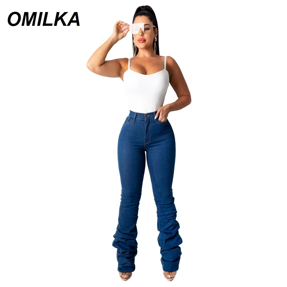 

OMILKA High Waist Pile Jeans 2019 Autumn Winter Women Denim Blue Black Vintage Skinny Streetwear Ladies Jeans Female