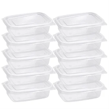 

10pcs Disposable Plastic Boxes with Cover Portable Fruits Case One-off Takeout Food Containers for Home Shop (Transparent)