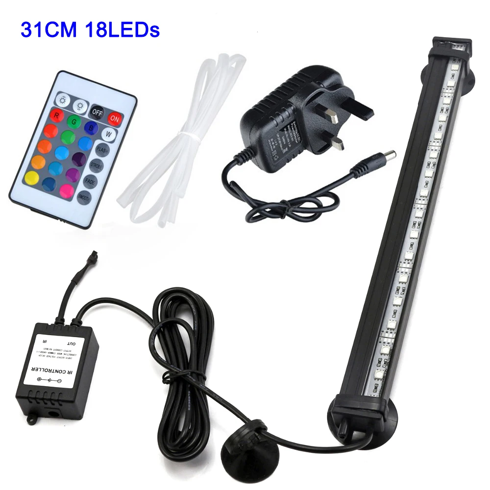 UK 31CM Aquarium Light LED 16- 51CM 5050 RGB Waterproof Remote Control Lamp Aquarium Fish Tank Underwater Submersible Light D30 - Цвет: UK 31CM