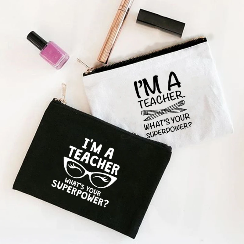 Im A Teacher-bolsa para cosméticos de mujer, bolsa para cosméticos de lienzo con cremallera, organizador de maquillaje de viaje